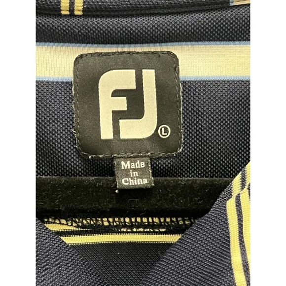 FootJoy FJ Golf Polo Shirt Stretch Men's Size Large Blue Yellow White Striped - Picture 4 of 10